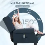 HOMCOM Massage Sofa Chair with Heat, Massage Recliner Chair with Remote Controller, Side Pocket, Blue - Image 5