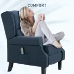 HOMCOM Massage Sofa Chair with Heat, Massage Recliner Chair with Remote Controller, Side Pocket, Blue - Image 7