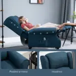 HOMCOM Massage Sofa Chair with Heat, Massage Recliner Chair with Remote Controller, Side Pocket, Blue - Image 8