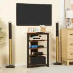 Media Stand with LED, 4-Tier Audio Rack, AV Media Corner Shelf, Cable Management, for DVD, Game Console, Brown - Image 2