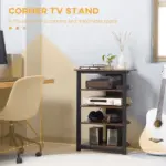 Media Stand with LED, 4-Tier Audio Rack, AV Media Corner Shelf, Cable Management, for DVD, Game Console, Brown - Image 4