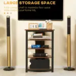 Media Stand with LED, 4-Tier Audio Rack, AV Media Corner Shelf, Cable Management, for DVD, Game Console, Brown - Image 5