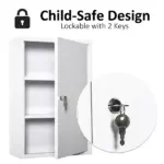 Medicine Cabinet Steel Wall Mount 24x16 3-Tier Storage Lockable White - Image 5