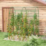 Outsunny Metal Arch Garden Trellis for Climbing Plants, A-Frame with Net, 57"x66"x81", Green Outdoor Decor - Image 2