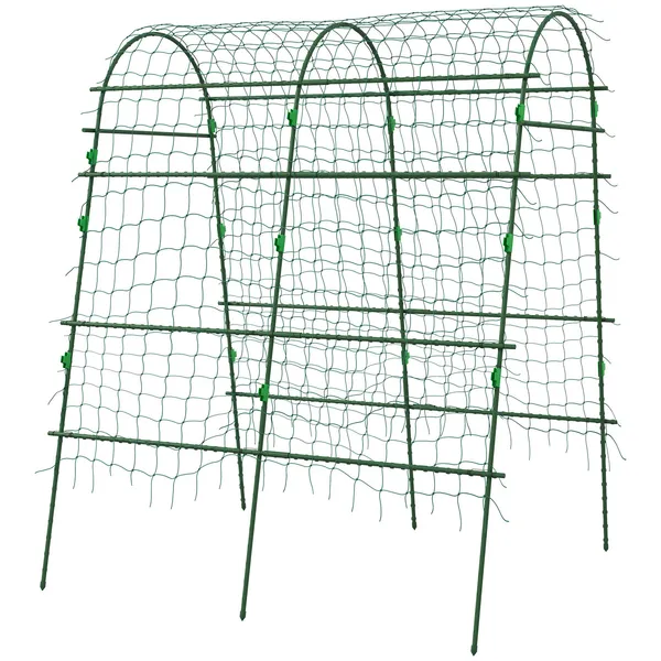 metal-arch-garden-trellis-for-climbing-plants-a-frame-with-net-57x66x81-green-outdoor-decor.webp Outsunny Metal Arch Garden Trellis for Climbing Plants, A-Frame with Net, 57"x66"x81", Green Outdoor Decor - Image 1