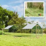 Metal Chicken Coop, 26' x 10' x 6.4' Large Chicken Run with Feeding Door, Waterproof Cover, Hanging Feeder, Perch - Image 2
