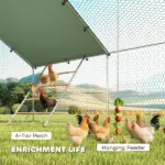 Metal Chicken Coop, 26' x 10' x 6.4' Large Chicken Run with Feeding Door, Waterproof Cover, Hanging Feeder, Perch - Image 3