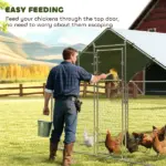 Metal Chicken Coop, 26' x 10' x 6.4' Large Chicken Run with Feeding Door, Waterproof Cover, Hanging Feeder, Perch - Image 7