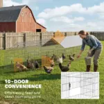 PawHut Metal Chicken Coop, Large Chicken Run with Water-Resistant and Anti-UV Cover for 7-9 Hens, Outdoor Hen House with 10 Doors - Image 4