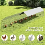 PawHut Metal Chicken Coop, Large Chicken Run with Water-Resistant and Anti-UV Cover for 7-9 Hens, Outdoor Hen House with 10 Doors - Image 7