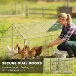 PawHut Metal Chicken Coop with Cover for Backyard Small Animals Duck Rabbit, 106" x 29.5" x 29.5", Green - Image 4