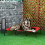 Metal Frame Elevated Pet Bed 48" x 46" Folding Dog Cot Summer Cooling Red - Image 2