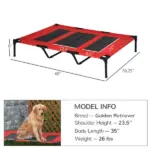Metal Frame Elevated Pet Bed 48" x 46" Folding Dog Cot Summer Cooling Red - Image 3