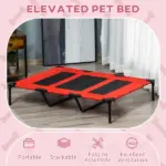 Metal Frame Elevated Pet Bed 48" x 46" Folding Dog Cot Summer Cooling Red - Image 4
