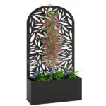 Outsunny 24 Inch Metal Garden Bed with Curved Leaf Trellis 7.7 Gallon Black - Image 11