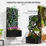 Outsunny 24 Inch Metal Garden Bed with Leaf Cutout Trellis 8 Gallon Black - Image 5
