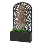Outsunny 24 Inch Metal Garden Bed with Curved Leaf Trellis 7.7 Gallon Black