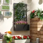 Outsunny 24 Inch Metal Garden Bed with Leaf Cutout Trellis 8 Gallon Black - Image 7