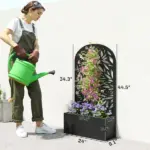 Outsunny 24 Inch Metal Garden Bed with Curved Leaf Trellis 7.7 Gallon Black - Image 3