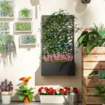 Outsunny 24 Inch Metal Garden Bed with Leaf Cutout Trellis 8 Gallon Black - Image 10