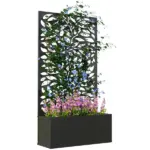 Outsunny 24 Inch Metal Garden Bed with Leaf Cutout Trellis 8 Gallon Black - Image 11