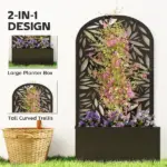 Outsunny 24 Inch Metal Garden Bed with Curved Leaf Trellis 7.7 Gallon Black - Image 4