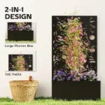 24 Inch Metal Garden Bed with Trellis for Climbing Plants, Model 84H-528V00BK - Image 4