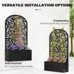 Outsunny 24 Inch Metal Garden Bed with Curved Leaf Trellis 7.7 Gallon Black - Image 5