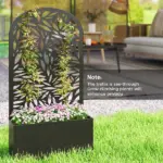 Outsunny 24 Inch Metal Garden Bed with Curved Leaf Trellis 7.7 Gallon Black - Image 8