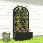Outsunny 24 Inch Metal Garden Bed with Curved Leaf Trellis 7.7 Gallon Black - Image 9
