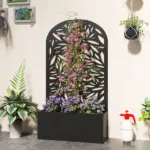 Outsunny 24 Inch Metal Garden Bed with Curved Leaf Trellis 7.7 Gallon Black - Image 10