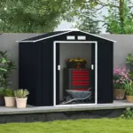 Outsunny Metal Garden Shed 7 x 4 Dark Gray Spacious Outdoor Storage Organizer with Ventilation for Backyard - Image 2