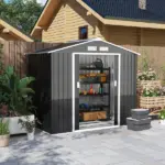 Outsunny Metal Garden Shed 7 x 4 Dark Gray Spacious Outdoor Storage Organizer with Ventilation for Backyard - Image 12