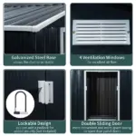 Outsunny Metal Garden Shed 7 x 4 Dark Gray Spacious Outdoor Storage Organizer with Ventilation for Backyard - Image 6