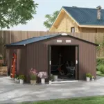 Outsunny Metal Garden Shed Brown Storage Utility Double Locking Doors for Bike Yard Tools - Image 2