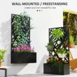Metal Planter Box Raised Garden Bed with Decorative Privacy Screen, Wall-mounted or Freestanding, 24" x 9.1" x 44.5" - Image 4
