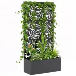 Outsunny Metal Planter Box with Trellis, 71 Inch Tall Raised Garden Bed with Privacy Screen and Drainage Holes, Banana-Leaf Cut-Outs - Image 11