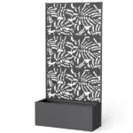 Outsunny Metal Planter Box with Trellis, 71 Inch Tall Raised Garden Bed with Privacy Screen and Drainage Holes, Banana-Leaf Cut-Outs