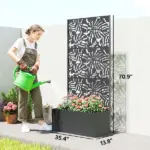 Outsunny Metal Planter Box with Trellis, 71 Inch Tall Raised Garden Bed with Privacy Screen and Drainage Holes, Banana-Leaf Cut-Outs - Image 3