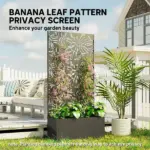 Outsunny Metal Planter Box with Trellis, 71 Inch Tall Raised Garden Bed with Privacy Screen and Drainage Holes, Banana-Leaf Cut-Outs - Image 5