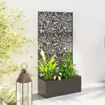 Outsunny Metal Planter Box with Trellis, 71 Inch Tall Raised Garden Bed with Privacy Screen and Drainage Holes, Banana-Leaf Cut-Outs - Image 9