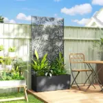 Outsunny Metal Planter Box with Trellis, 71 Inch Tall Raised Garden Bed with Privacy Screen and Drainage Holes, Banana-Leaf Cut-Outs - Image 10