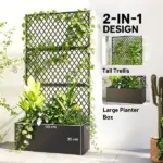 Metal Planter Box with Trellis, Raised Garden Bed with Trellis, Diamond Lattice Privacy Planter for Climbing Plants - Image 4