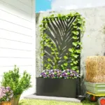 Metal Planter Box with Trellis, Raised Garden Bed with Trellis Large Leaf Cut-Out Privacy Screen for Climbing Plants - Image 2