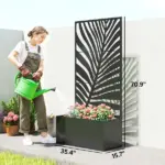 Metal Planter Box with Trellis, Raised Garden Bed with Trellis Large Leaf Cut-Out Privacy Screen for Climbing Plants - Image 3