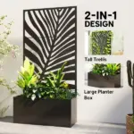 Metal Planter Box with Trellis, Raised Garden Bed with Trellis Large Leaf Cut-Out Privacy Screen for Climbing Plants - Image 4