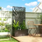Metal Planter Box with Trellis, Raised Garden Bed with Trellis Large Leaf Cut-Out Privacy Screen for Climbing Plants - Image 10