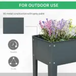 Outsunny Metal Raised Garden Bed Planter Box 40" x 12" x 32" Dark Grey Durable Outdoor Gardening Solution - Image 4