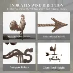 Metal Rooster Weathervane, Roof Mount Wind Direction Indicator, Outdoor Weather Vanes - Image 7
