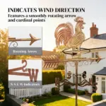 Outsunny Metal Rooster Weathervane, Roof Mount Wind Direction Indicator, Outdoor Weather Vanes - Image 4